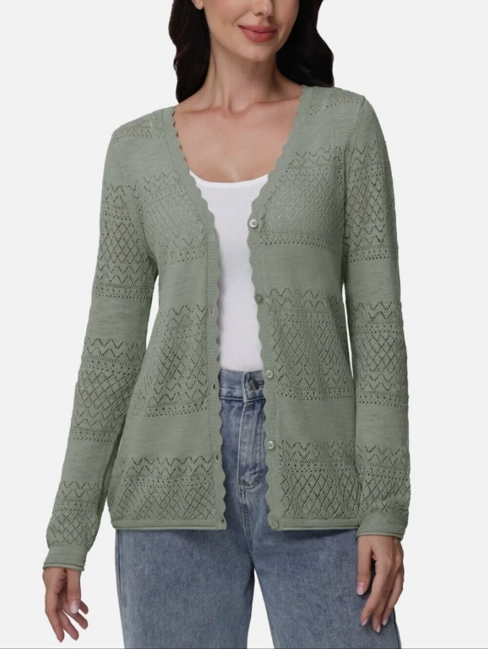 Frye relaxed fit oversize Pointelle 100% Cotton Lightweight Cardigan   size S